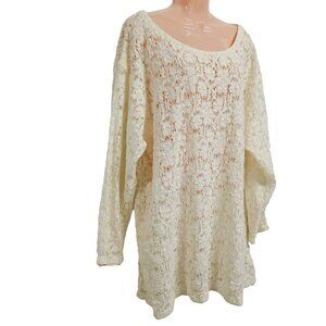 CMC Color Me Cotton Women Size L Relaxed Lace Top Blouse Ivory Cotton